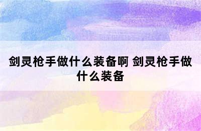 剑灵枪手做什么装备啊 剑灵枪手做什么装备